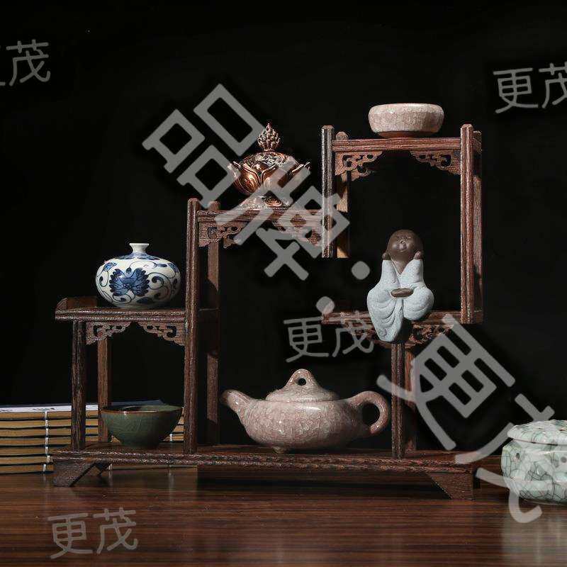 鸡翅木博古架中式小多宝阁茶具架子实木置物架茶壶架摆件架展示架