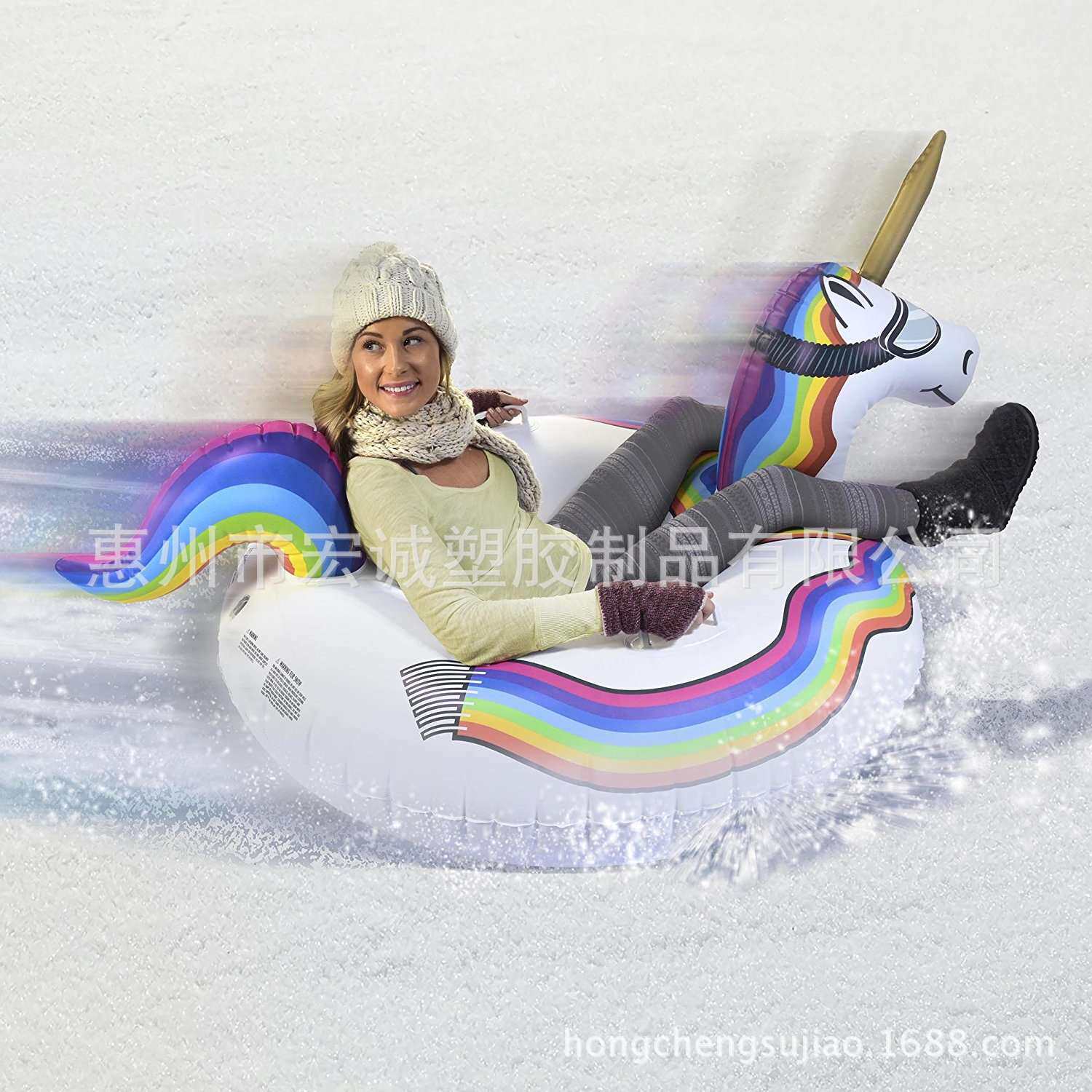 厂家 零售充气独角兽单人滑雪圈 圆形耐磨火烈鸟加厚滑雪圈