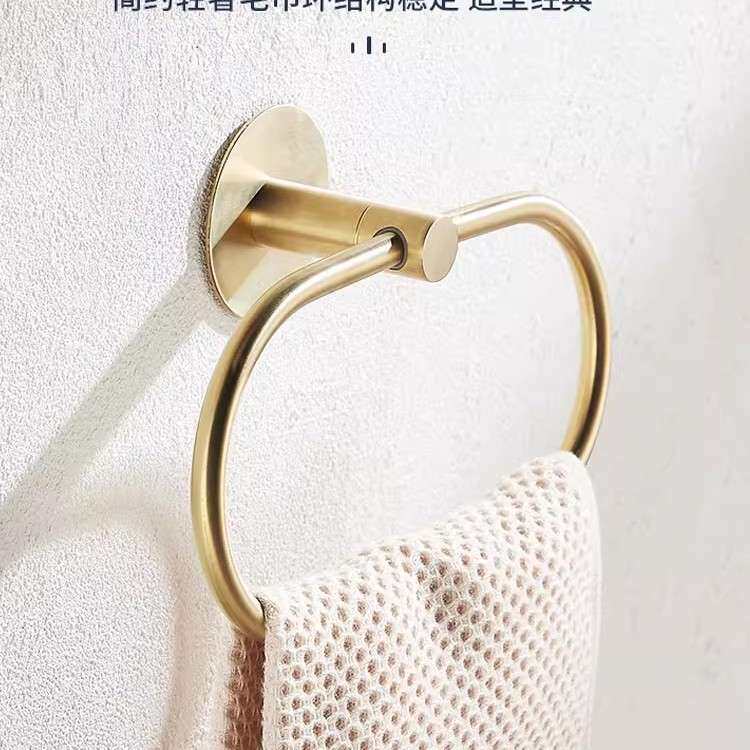 不锈钢免打孔毛巾环轻奢金色毛巾架环形卫生间挂圈浴室擦手巾挂架