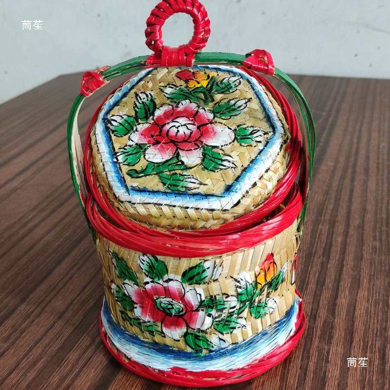 潮汕迷你小花篮潮州手绘花篮仔传统手工编织潮州竹编竹篮子