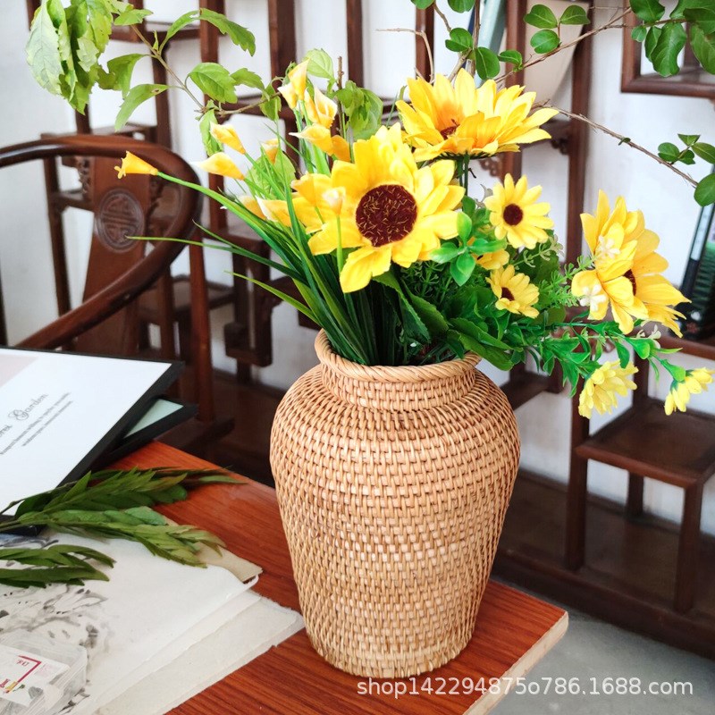 越南秋藤编简约手工花瓶家居客厅干花插花北欧装饰花器花篮摆件