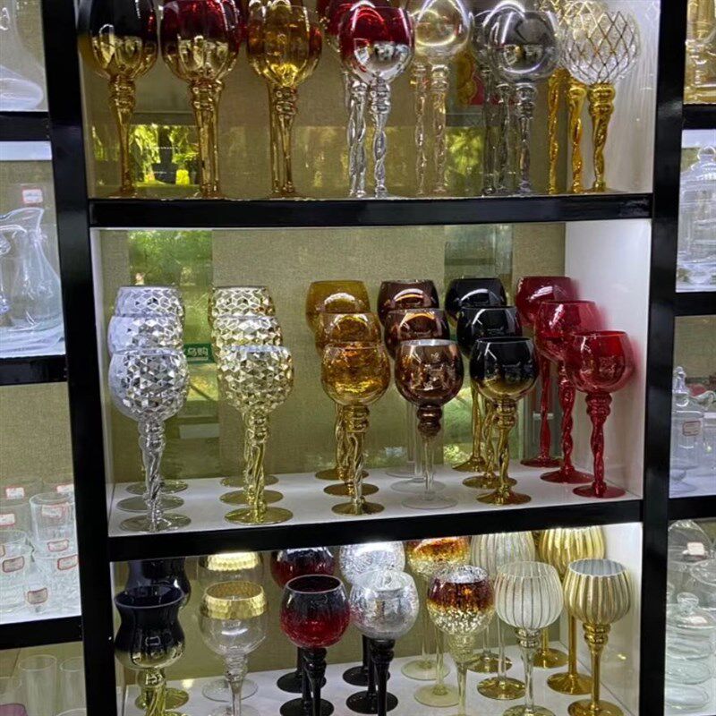 婚庆高脚玻璃蜡台 法式浪漫圣诞电镀玫瑰金玻璃烛台工艺品