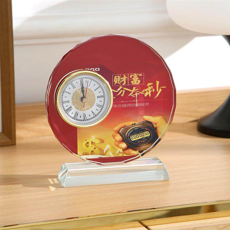 彩印水晶摆件钟表桌面工艺品水晶钟表励志激励奖品毕业庆典纪念品