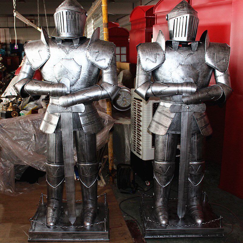 复古铁艺盔甲人摆件 武士铠甲骑士模型 酒吧家居装饰品 勇士模型