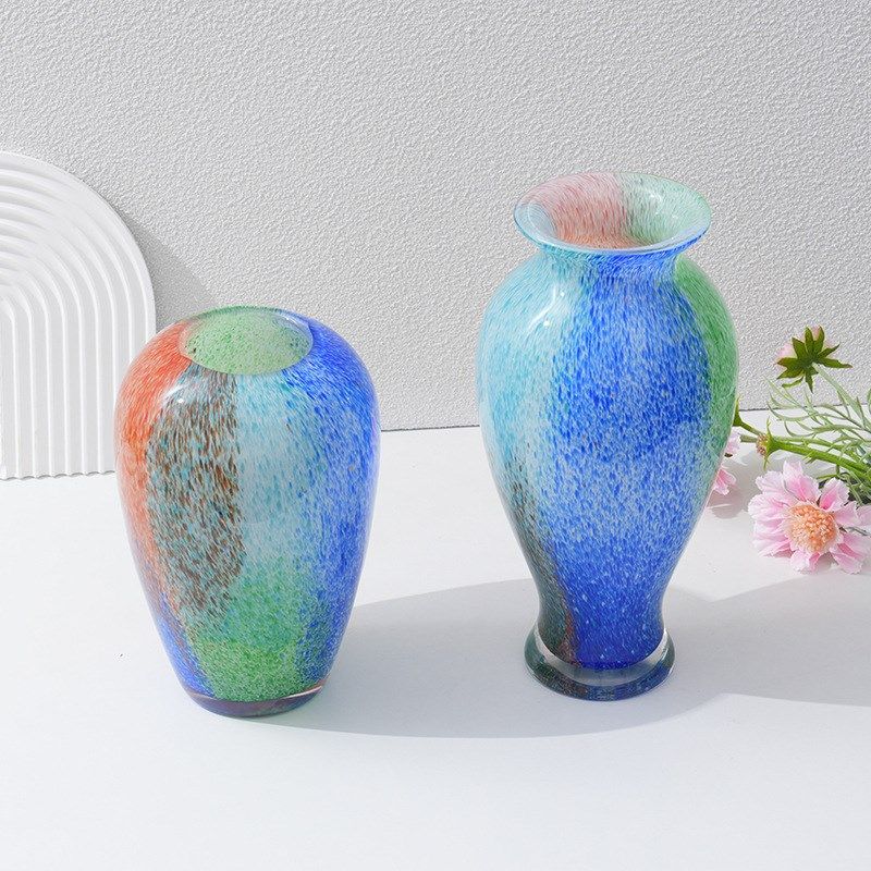 地中海风格欧式花瓶餐桌高级感艺术摆件油墨色彩花瓶水培玻璃花器