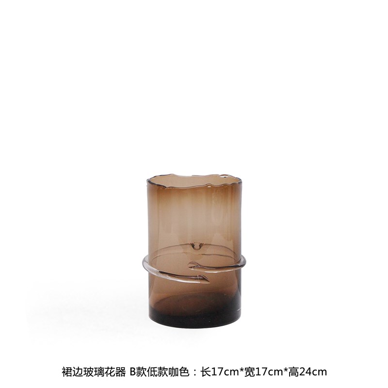 现代简约不规则瓶口直筒咖色玻璃花器售楼处吧台样板间家居花瓶