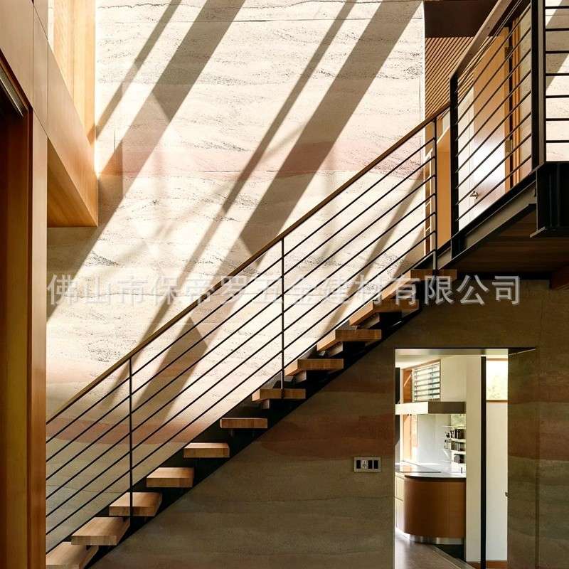 钢木楼梯 室内保帝罗直型铁艺楼梯扶手栏杆护栏