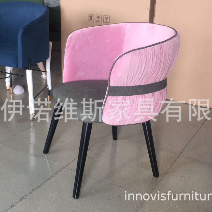 布艺棉麻单人椅子简约时尚轻奢创意卧室客厅餐座扶手椅餐椅实木