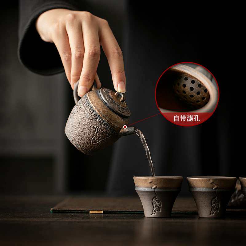 陶瓷茶壶一人家用手抓壶中式复古鎏金家用带过滤茶水壶单壶代发