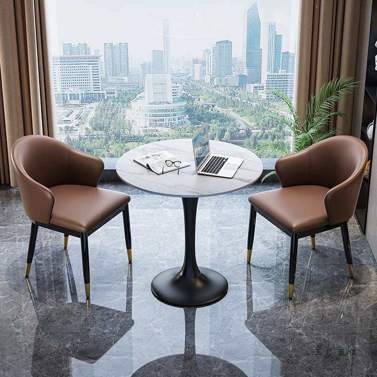 轻奢接待桌椅组合简约售楼处4S店洽谈区小圆桌会客休闲桌椅1桌2椅