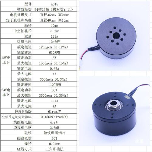 4015直流无刷电机24V中空轴BLDC外转子高扭带磁环云台12V-36V永磁
