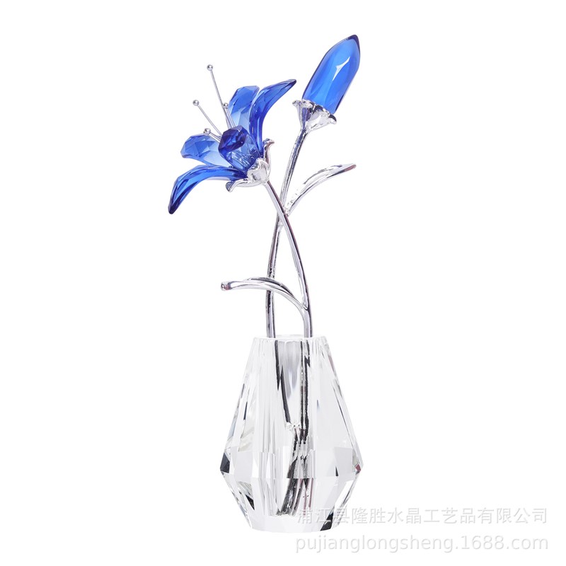 简约现代轻奢风格彩色百合花带花瓶客厅软装桌面小摆件水晶工艺品