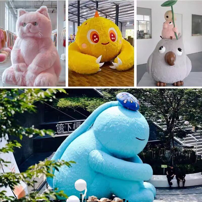 玻璃钢雕塑泡沫植绒贴毛景观大型卡通公仔美陈网红摆件吉祥物户外