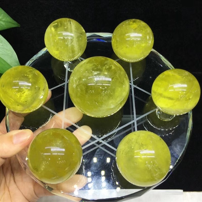 天然黄水晶球七星阵摆件 风水布局 水晶元宝水晶家居开业风水摆件