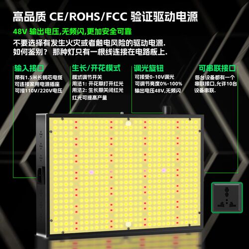 LED植物灯2000W全光谱高光效PPFD植物生长灯花卉蔬菜育苗补光灯