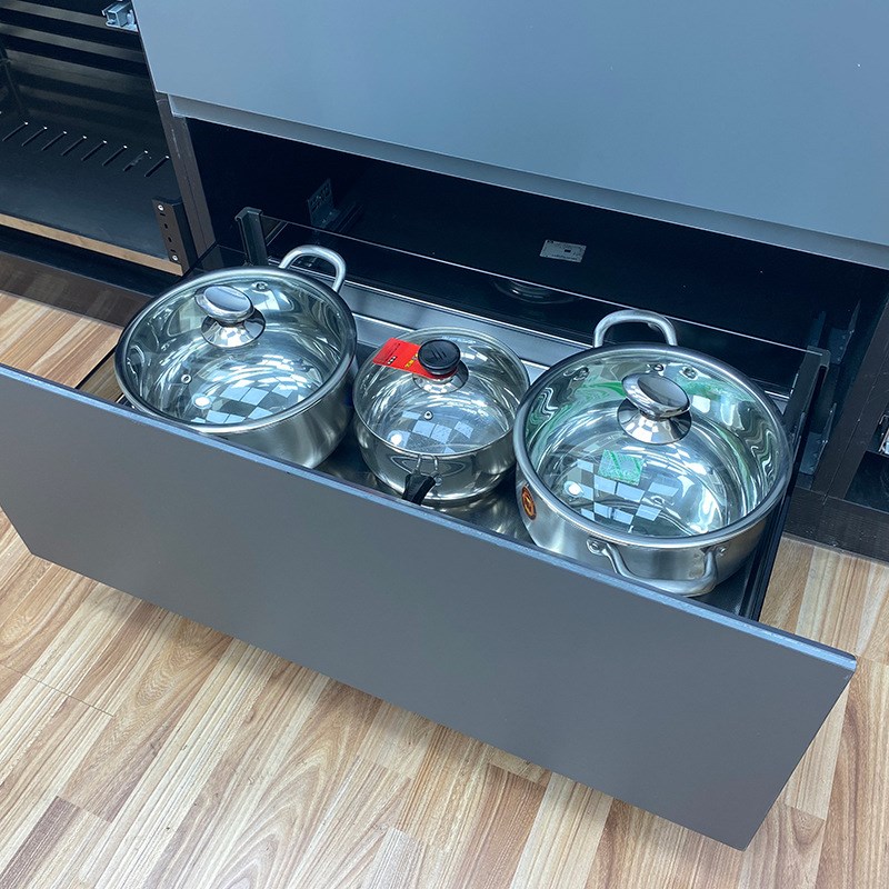 三边拉篮橱柜内置抽屉式双层碗碟拉篮太空铝工具篮阻尼锅具置物架