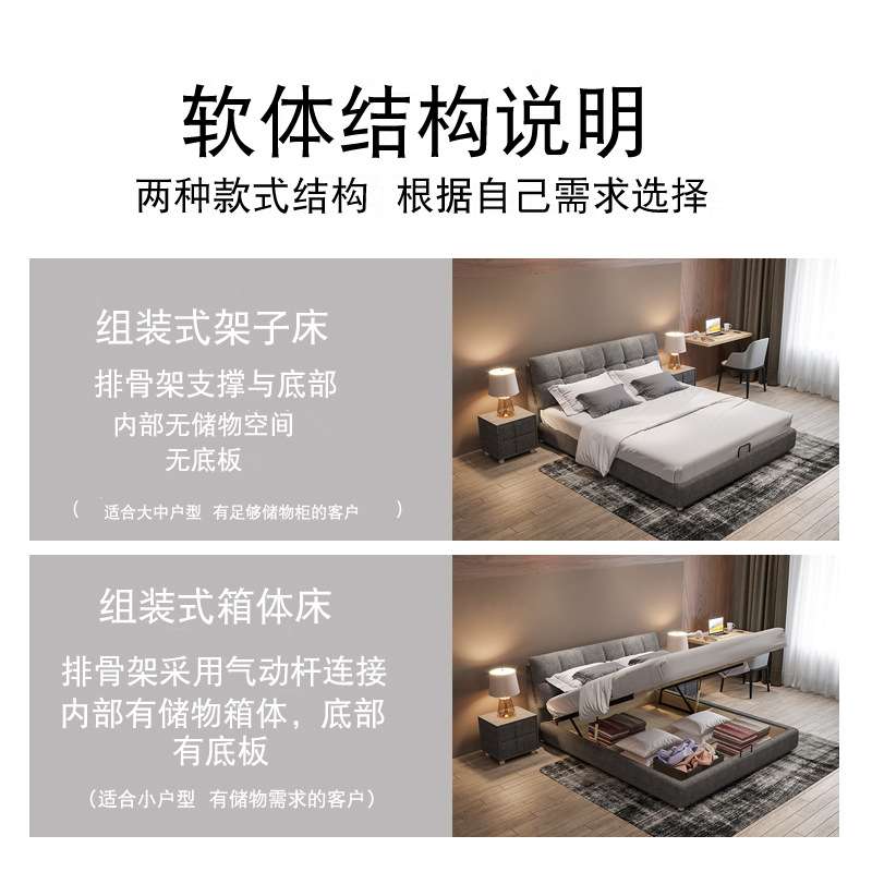 北欧布艺床现代简约小户型可拆洗1.5米婚床1.8储物主卧布艺双人床