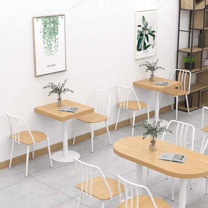 餐饮店奶茶店餐桌椅组合休闲正方形铁艺实木小吃店餐桌休闲小方桌