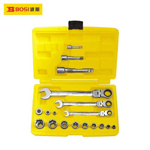 波斯工具18件活动头棘轮两用扳手套筒组套BS401318