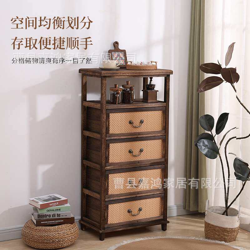 美式实木斗柜收纳柜多层客厅五斗柜靠墙抽屉式储物柜卧室夹缝柜子