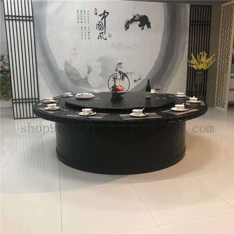 酒店电动餐桌厂家饭店桌椅组合电磁炉火锅桌新中式岩板餐桌大圆桌