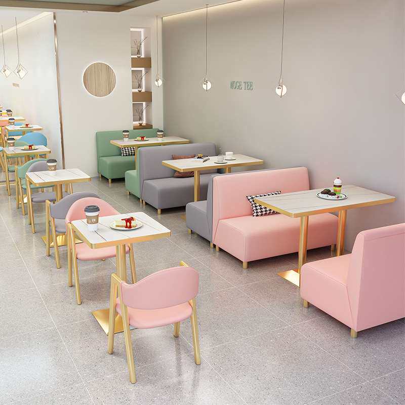 咖啡厅桌椅组合甜品店奶茶店小吃店西餐厅卡座沙发清新清吧椅子