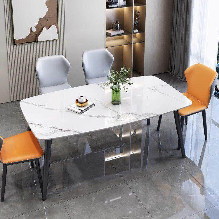 轻奢岩板餐桌椅子组合家用长方形饭桌现简约小户型端西餐桌子