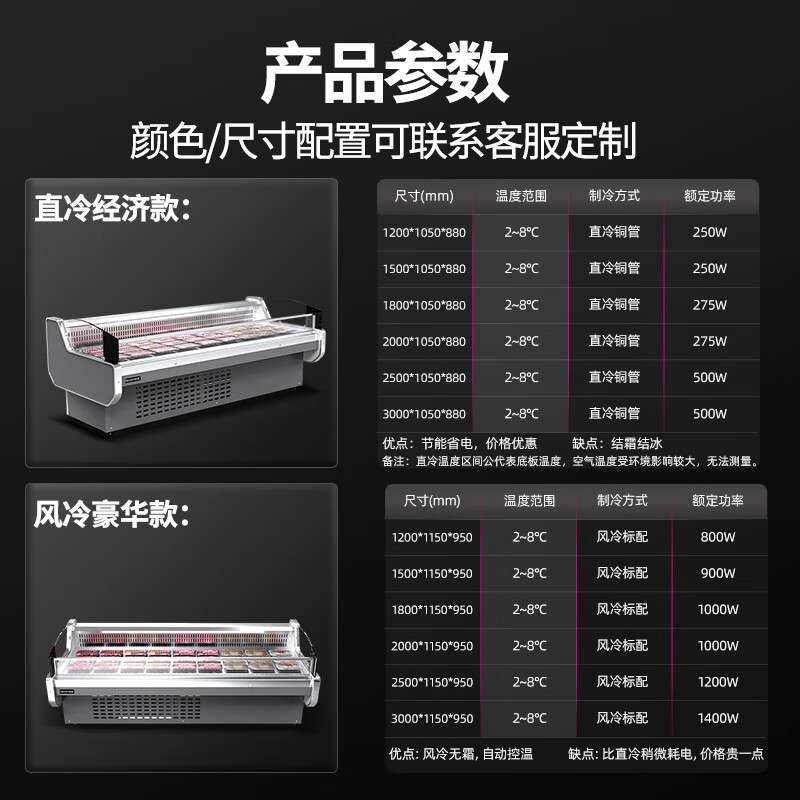 乐创食堂大容量鲜肉柜展示柜超市猪肉冷藏保鲜柜商用熟食柜展柜