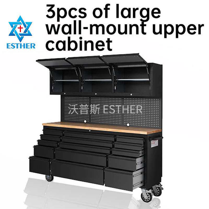 美式72英寸黑钢家用车库大型多功能汽修组合工具柜推车赛车工作台
