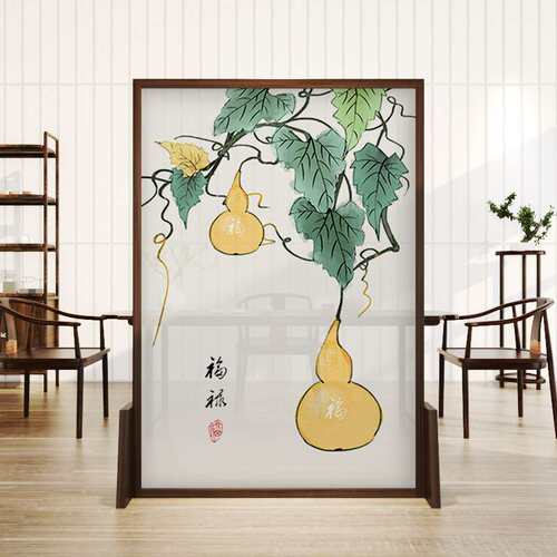 新中式实木屏风隔断客厅装饰遮挡玄关办公现代简约可移动葫芦座屏