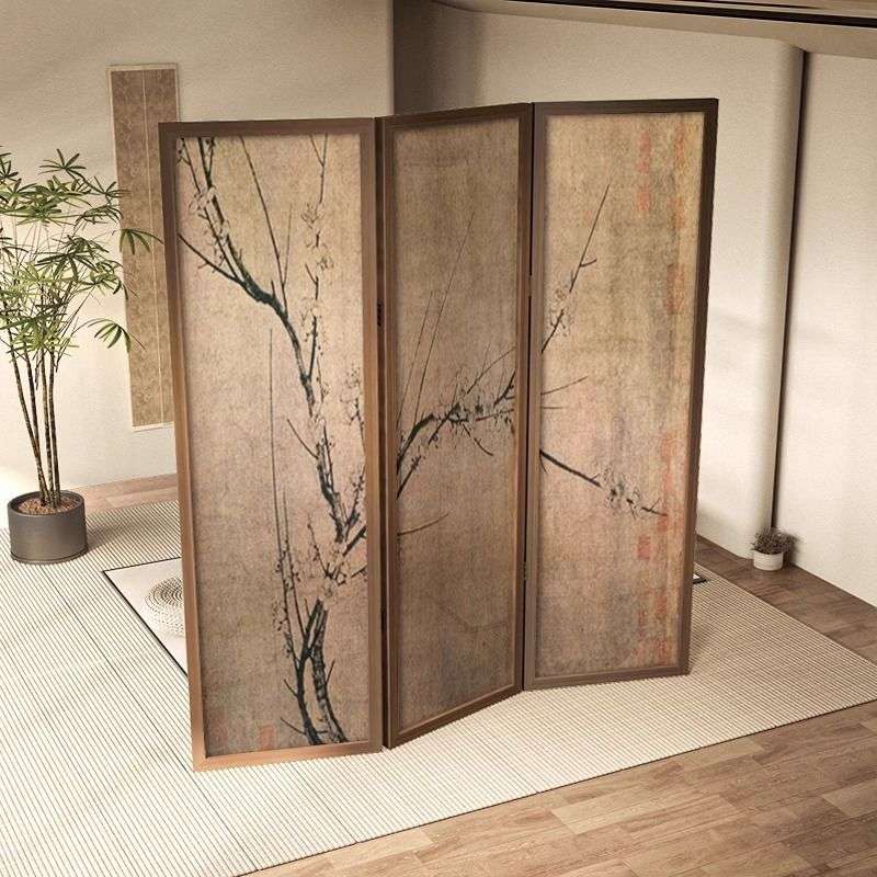 古典中式折叠屏风隔断客厅移动入户玄关遮挡茶室背景禅意实木折屏