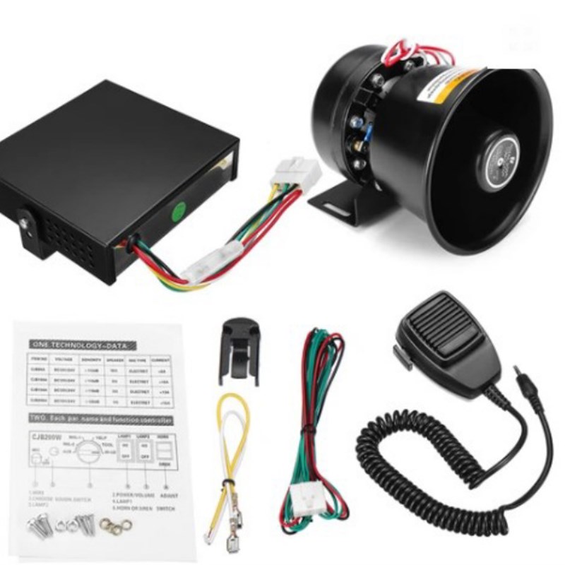 200W大功率车载黑钢喇叭 18音警报器 CJB200W主机带话筒12/24V