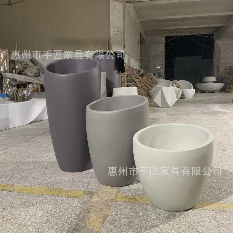 户外玻璃钢斜口花盆组合商超酒店别墅种植花钵落地式室内景观摆件
