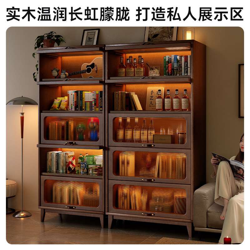实木床头书柜储物柜一体靠墙矮柜卧室房间简易防尘小窄柜带柜门图片