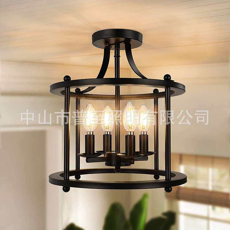 跨境电商亚马逊美式铁艺吸顶灯 复古工业风灯具欧规美规乡村怀旧