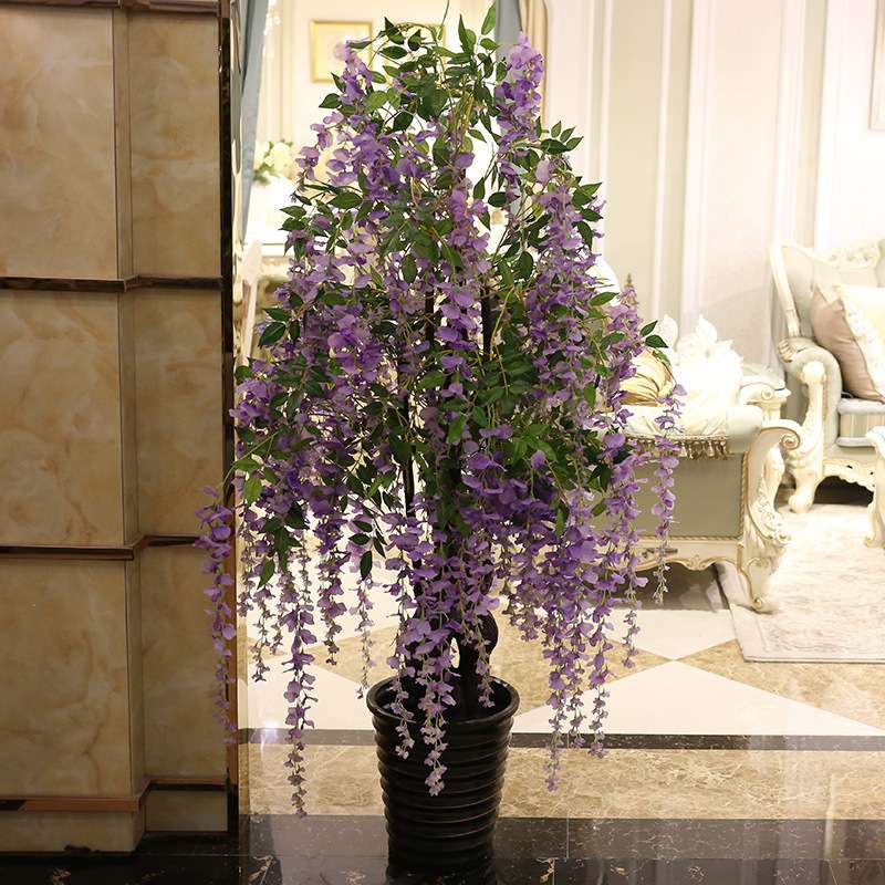 仿真树紫藤花树假树落地 酒店商场客厅装饰塑料植物假话绢花盆栽