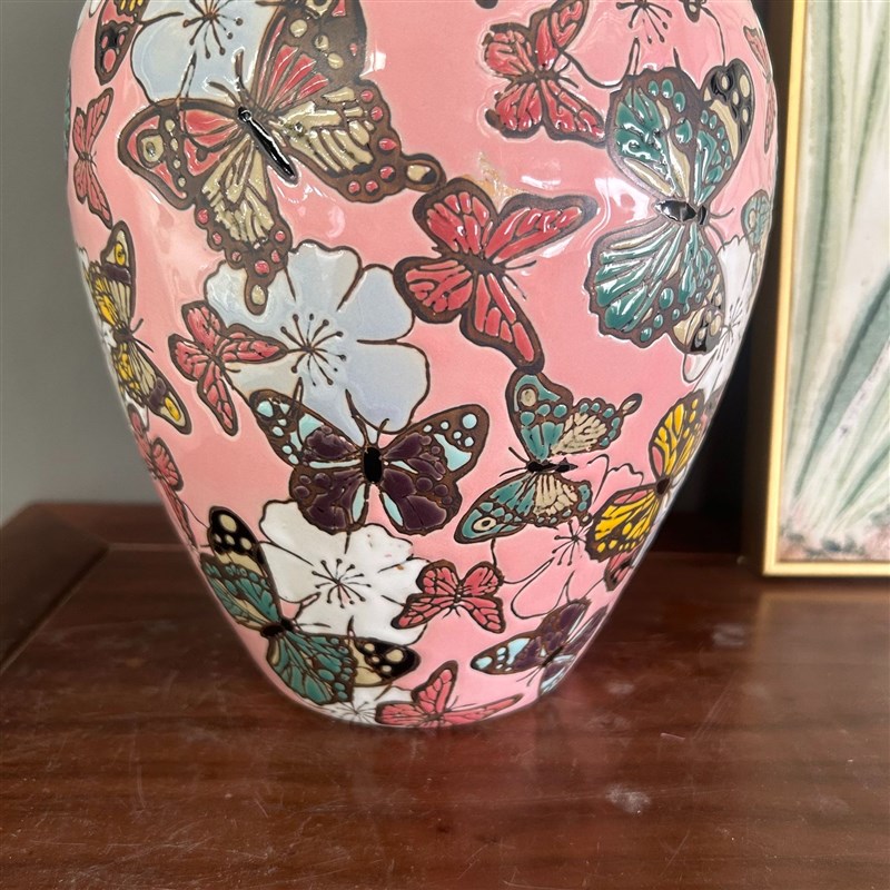 欧式花瓶b粉色陶瓷插花瓶彩色蝴蝶瓶子家居玄关客厅民宿博古架摆