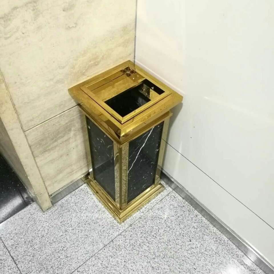 钛金大理石垃圾桶皇家座地垃圾桶四方形大理石垃圾桶