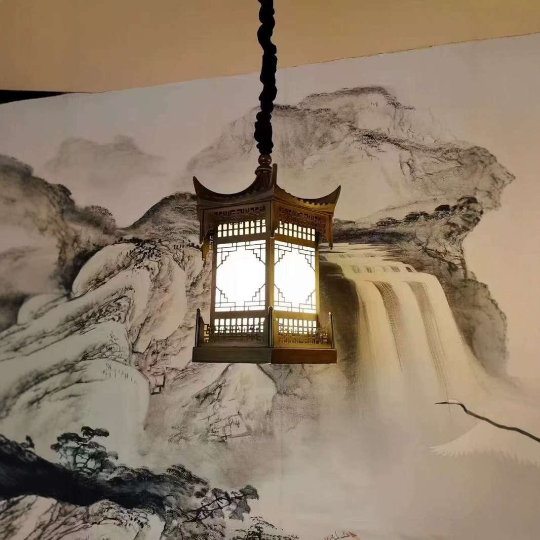 新中式吊灯餐厅灯屋檐走廊门口过道庭院古建筑灯笼带射灯民宿风
