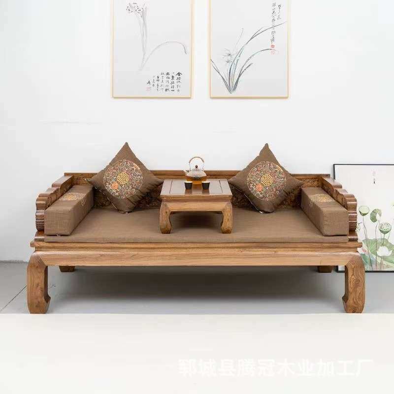 新中式客厅沙发榆木仿古榫卯罗汉榻客厅家具沙发床大象雕刻美人床