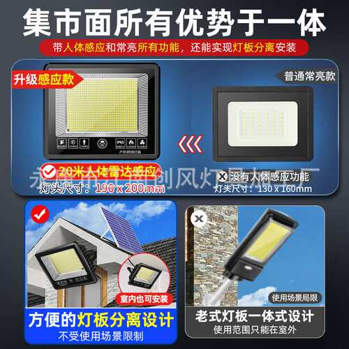 太阳能户外灯家用庭院灯led超亮强光人体感应款农村防水照明路灯