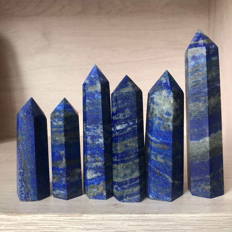 厂家 天然青金石柱水晶六棱角柱原石摆件跨境水晶原石柱