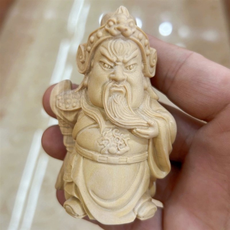 黄杨木关二爷摆件卡通造型关羽关公实木雕K刻把玩件桌面装饰品文