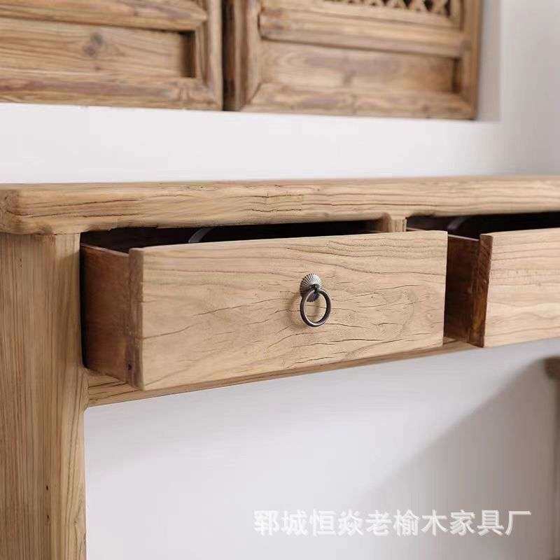 老榆木玄关桌老门板餐边柜中式高脚供条案桌带抽屉书桌禅意供桌