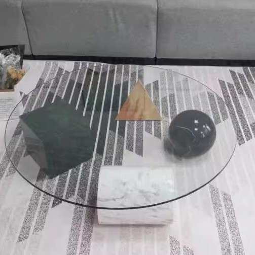 北欧风格茶几天然大理石小户型客厅沙发现代简约玻璃圆形创意茶几