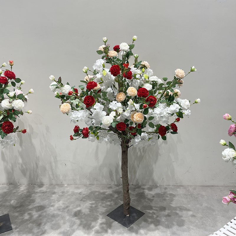 仿真花玫瑰假花树酒店婚庆商场客厅摆设室内装饰仿.真玫瑰花树