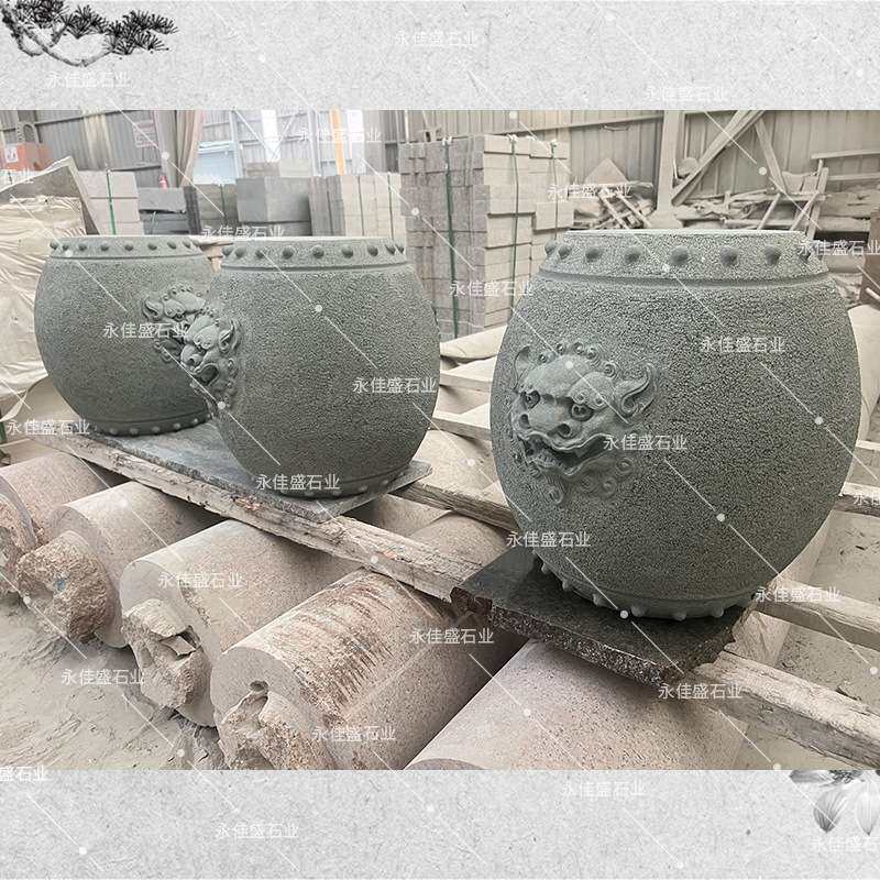 青石石凳中式仿古石椅鼓椅狮子头雕刻椅子整石花岗岩室外石头座椅