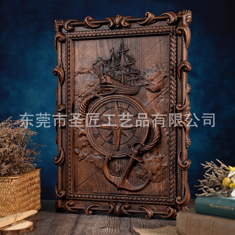 复古实木雕刻相框浮n雕装饰欧式雕花画框客厅民宿航海家文艺墙面