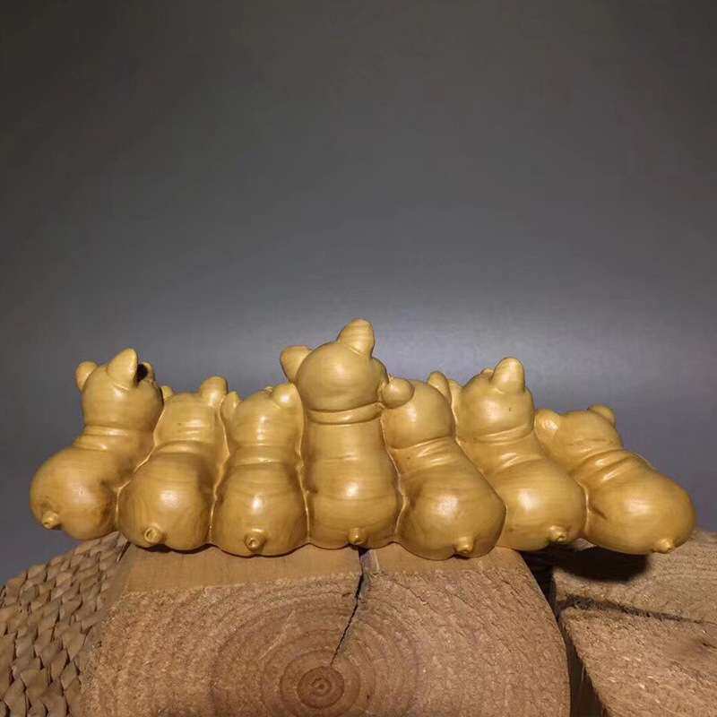 小叶黄杨木福猪木雕雕刻摆饰摆件客厅家居书房工艺装饰品厂家供应