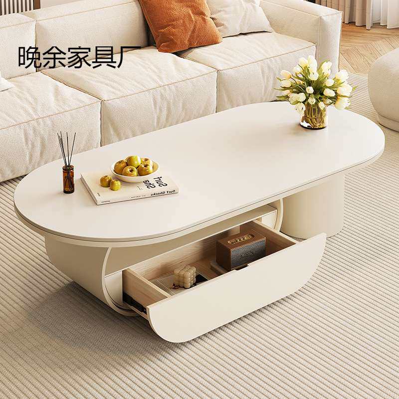 椭圆形商用轻奢岩板面茶几客厅新款家用带抽屉环保茶几电视柜套装